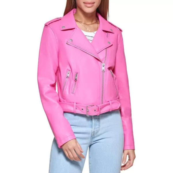 Levis Womens Faux Leather Belted Motorcycle Jacket Standard amp Plus SizesHot Pink