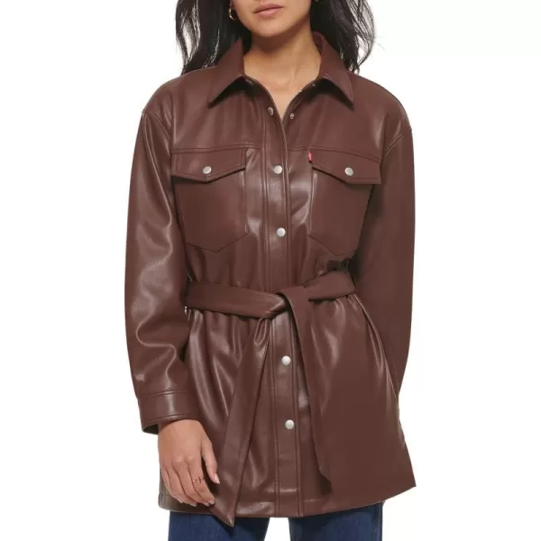 Levis Womens Faux Leather Belted Shirt Jacket Standard amp Plus SizesChocolate Brown