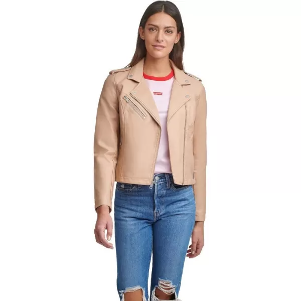 Levis Womens Faux Leather Classic Asymmetrical Motorcycle Jacket Standard amp Plus SizesBiscotti Beige