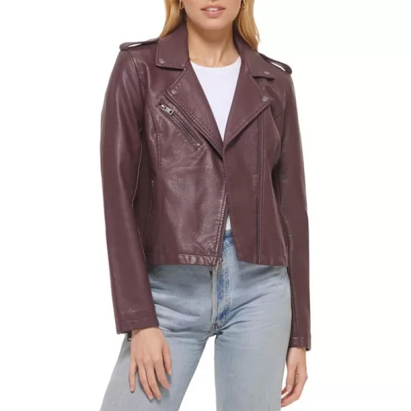 Levis Womens Faux Leather Classic Asymmetrical Motorcycle Jacket Standard amp Plus SizesBurgundy Red