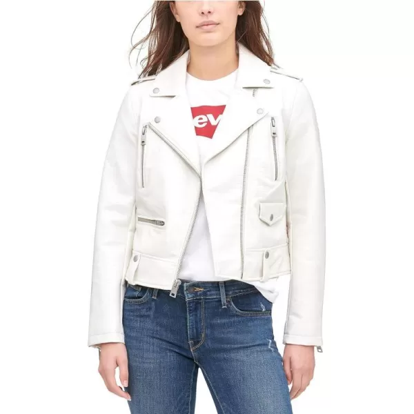 Levis Womens Faux Leather Contemporary Motorcycle Jacket Standard and PlusWhite Croc