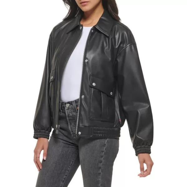 Levis Womens Faux Leather Lightweight Dad Bomber JacketBlack