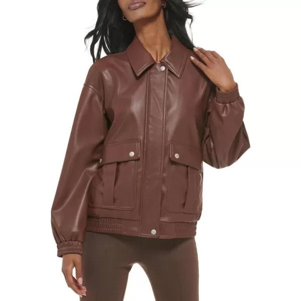 Levis Womens Faux Leather Lightweight Dad Bomber JacketChocolate Brown