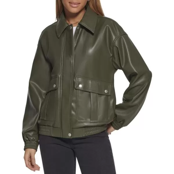 Levis Womens Faux Leather Lightweight Dad Bomber JacketForest