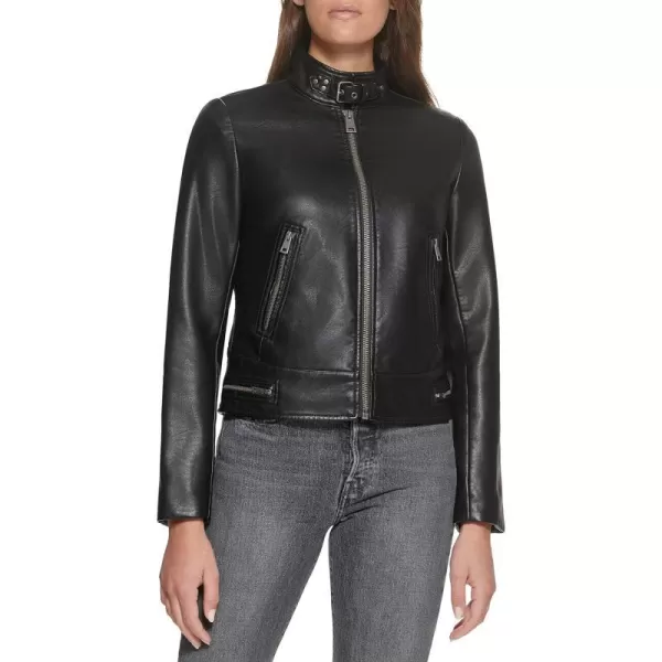 Levis Womens Faux Leather Motocross Racer Jacket Standard and PlusBlack Latch Collar