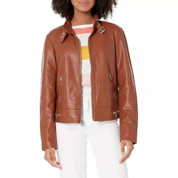 Levis Womens Faux Leather Motocross Racer Jacket Standard and PlusCamel Brown Latch Collar