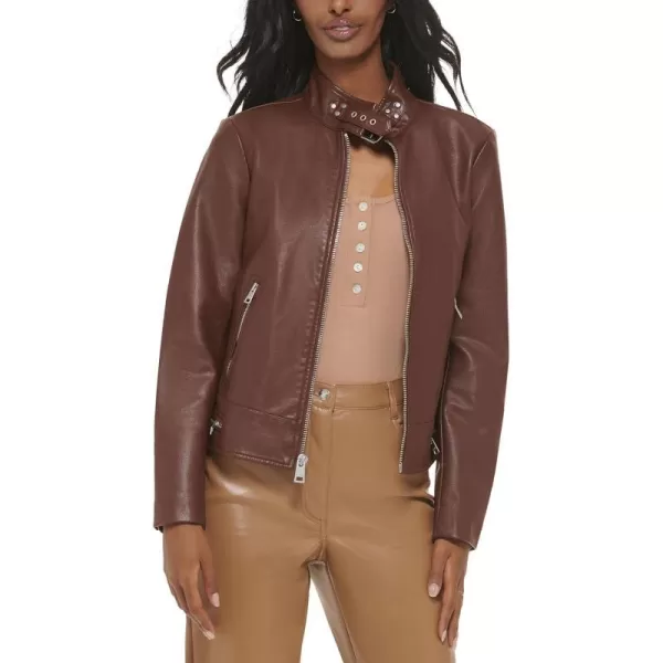 Levis Womens Faux Leather Motocross Racer Jacket Standard and PlusChocolate Brown