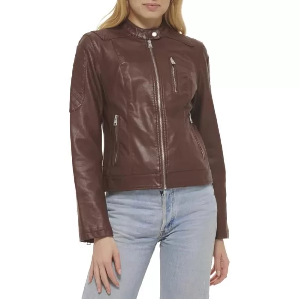 Levis Womens Faux Leather Motocross Racer Jacket Standard and PlusDark Brown