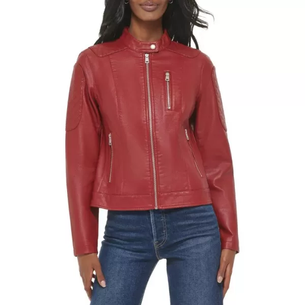 Levis Womens Faux Leather Motocross Racer Jacket Standard and PlusDeep Red