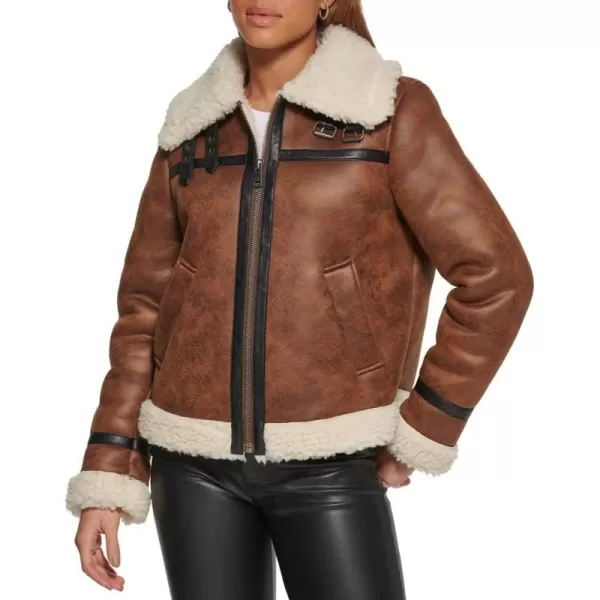 Levis Womens Faux Rancher Aviator JacketBrown Faux Shearling