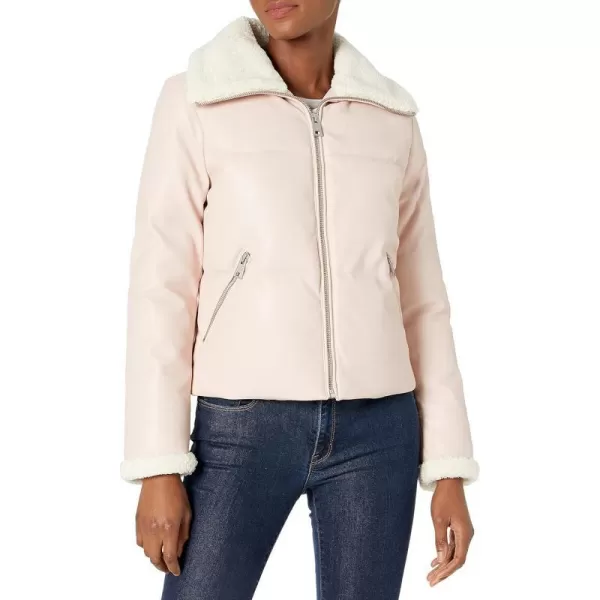 Levis Womens Fur Trim Breanna Puffer JacketBaby Pink Faux Leather