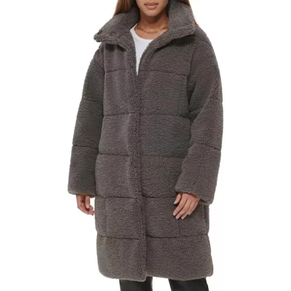 Levis Womens Long Length Patchwork Quilted Teddy CoatCarbon Grey