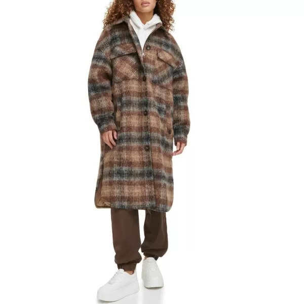 Levis Womens Long Plaid Shirt JacketBrown Plaid