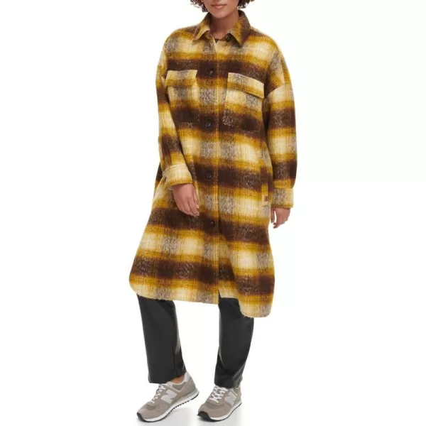 Levis Womens Long Plaid Shirt JacketYellow Plaid