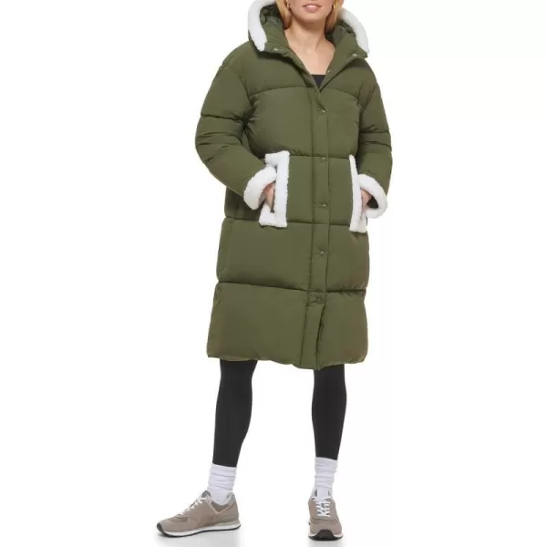 Levis Womens Long Quilted Parka with Sherpa TrimsArmy Green