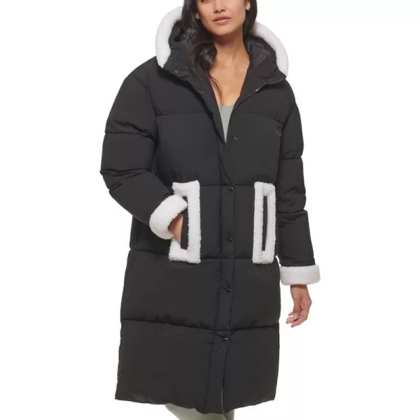 Levis Womens Long Quilted Parka with Sherpa TrimsBlack