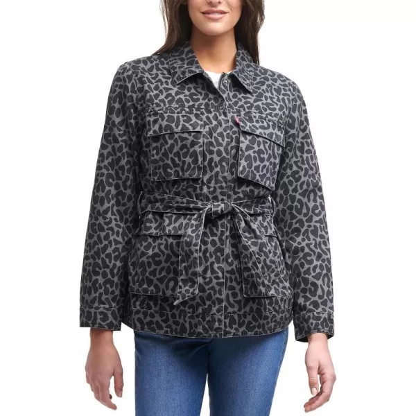 Levis Womens Midweight Cotton Belted Shirt JacketStandard Charcoal Leopard