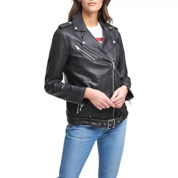 Levis Womens Oversized Faux Leather Belted Motorcycle Jacket Standard  Plus SizesBlack