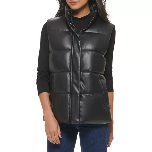 Levis Womens Plus Size Vegan Leather Puffer VestBlack