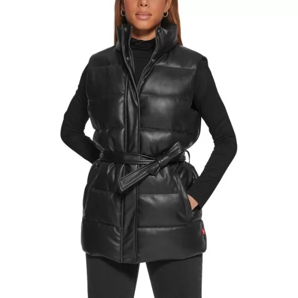 Levis Womens Plus Size Vegan Leather Puffer VestBlack With Belt