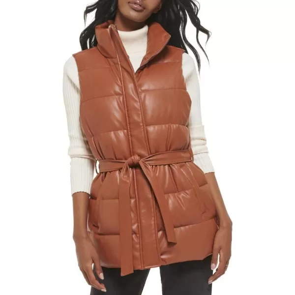 Levis Womens Plus Size Vegan Leather Puffer VestCamel With Belt