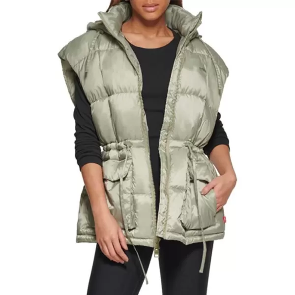 Levis Womens Quilted Megan Hooded Puffer JacketSea Green Vest