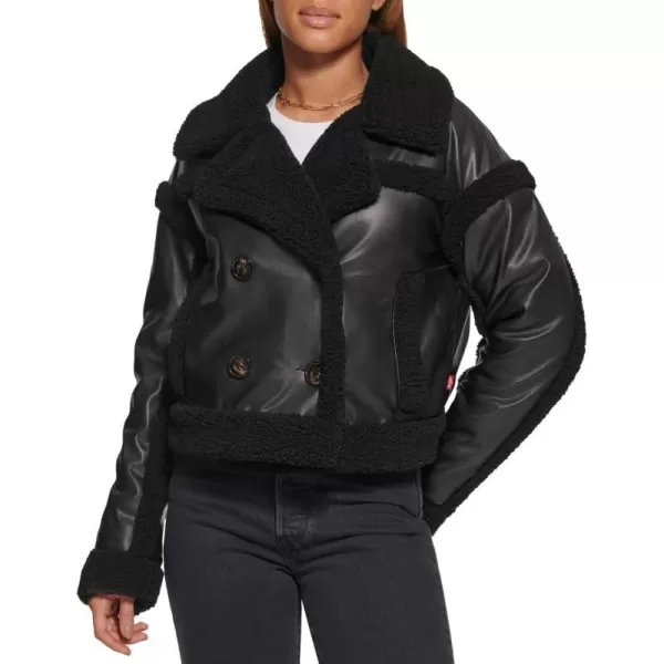 Levis Womens Sherpa Lined Cropped Moto JacketBlackBlack