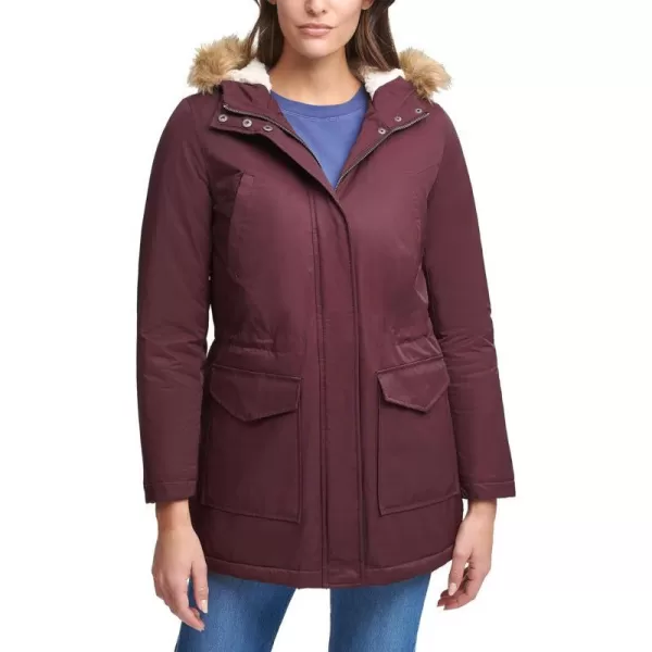 Levis Womens Sherpa Lined MidLength Performance Parka Jacket Standard and PlusStandard Plum