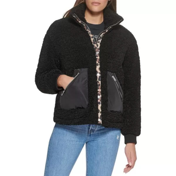 Levis Womens Sherpa Teddy Jacket Standard amp Plus SizesBlackLeopard