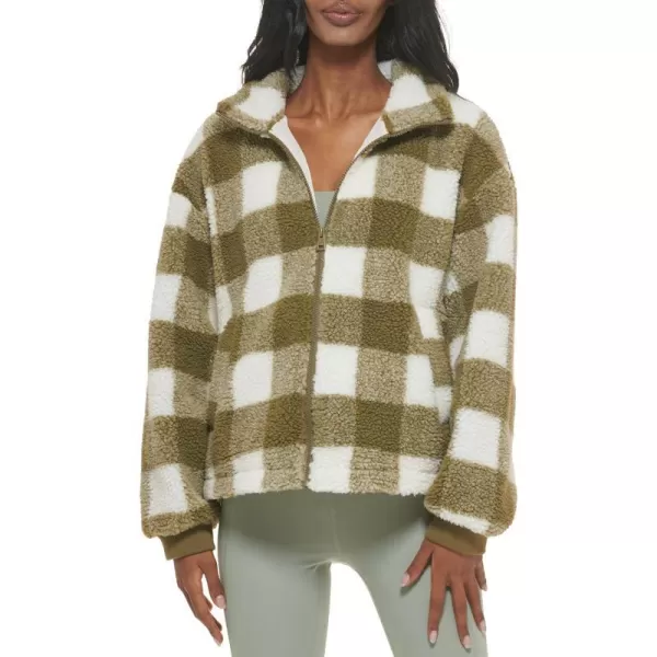 Levis Womens Sherpa Zip Up Teddy JacketOlive Plaid