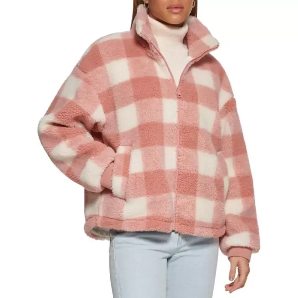 Levis Womens Sherpa Zip Up Teddy JacketPink Plaid