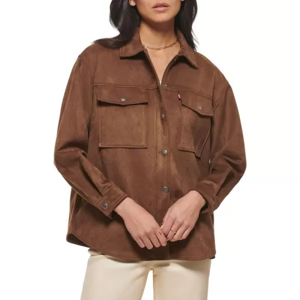 Levis Womens Soft Faux Suede Shirt JacketBrown Carafe