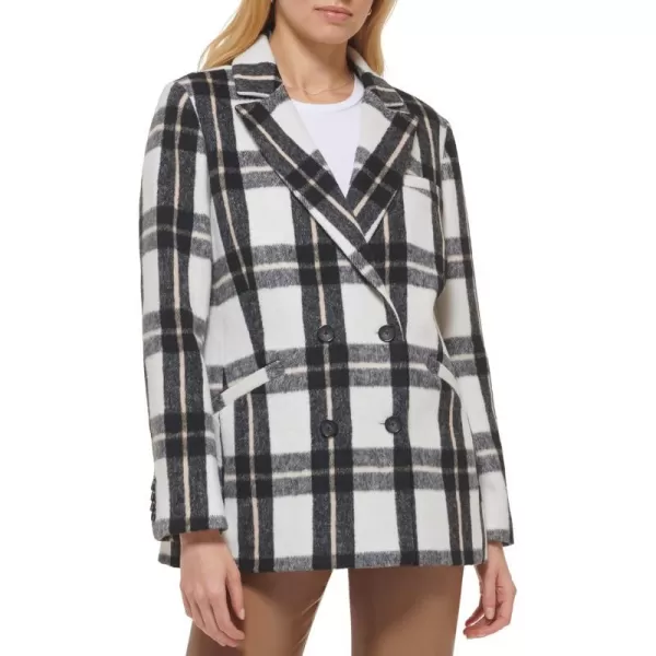 Levis Womens Wool Blend Double Breasted BlazerBlackWhite Window Plaid