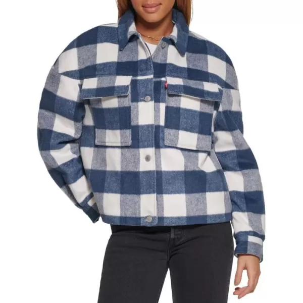 Levis Womens Wool Blend Shorty Shirt Jacket BlueWhite Check Plaid LargeLevis Womens Wool Blend Shorty Shirt Jacket BlueWhite Check Plaid Large