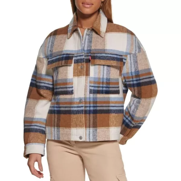 Levis Womens Wool Blend Shorty Shirt JacketNavyCamel Plaid