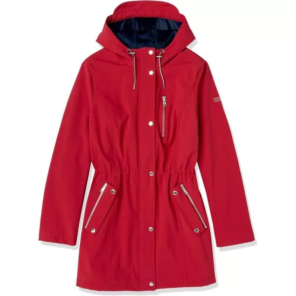 TOMMY HILFIGER Women Hooded ParkaAnorak Button Down Water Repellent JacketCrimson