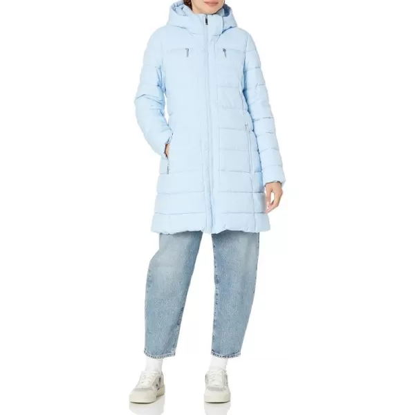 TOMMY HILFIGER Women Solid Puffer Untrimmed Hood Long JacketCerulean