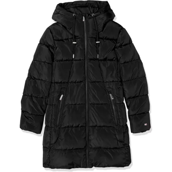 TOMMY HILFIGER Womens Solid Puffer Hooded Long JacketBlack