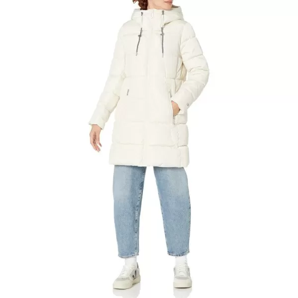 TOMMY HILFIGER Womens Solid Puffer Hooded Long JacketWhite Sand