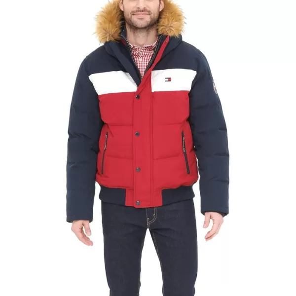 Tommy Hilfiger Mens Arctic Cloth Quilted Snorkel Bomber JacketNavyWhiteRed