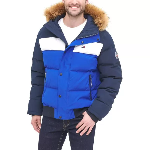 Tommy Hilfiger Mens Arctic Cloth Quilted Snorkel Bomber JacketNavyWhiteRoyal