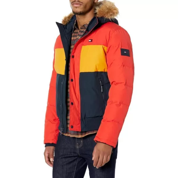 Tommy Hilfiger Mens Arctic Cloth Quilted Snorkel Bomber JacketOrangeYellowNavy