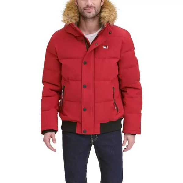 Tommy Hilfiger Mens Arctic Cloth Quilted Snorkel Bomber JacketRed