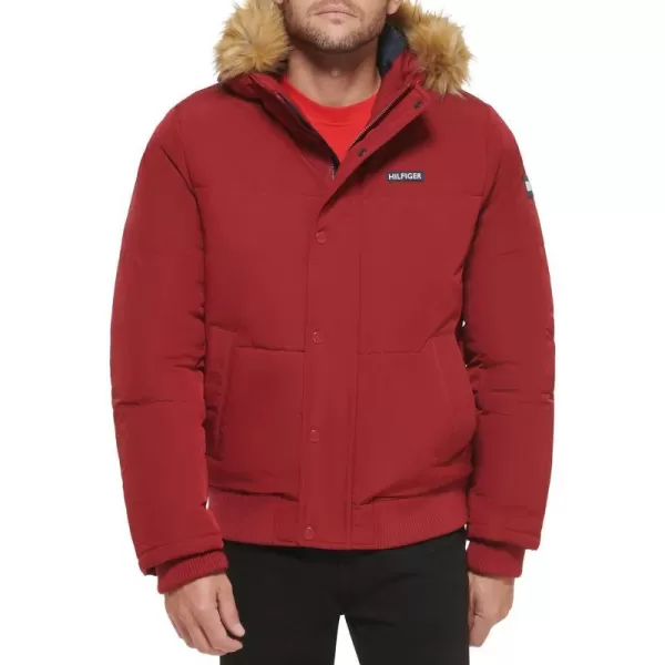 Tommy Hilfiger Mens Arctic Cloth Quilted Snorkel Bomber JacketRed Tech