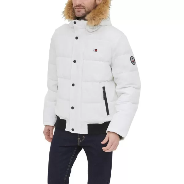 Tommy Hilfiger Mens Arctic Cloth Quilted Snorkel Bomber JacketWhite