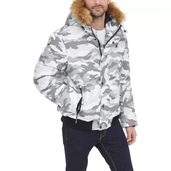 Tommy Hilfiger Mens Arctic Cloth Quilted Snorkel Bomber JacketWhite Camouflage