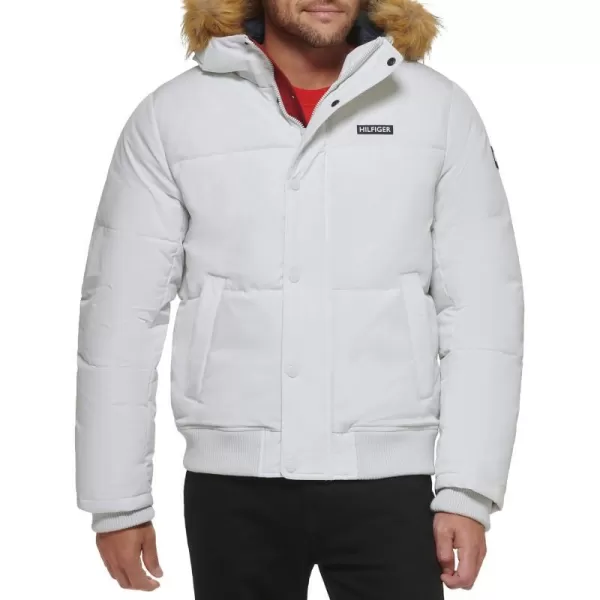 Tommy Hilfiger Mens Arctic Cloth Quilted Snorkel Bomber JacketWhite Tech