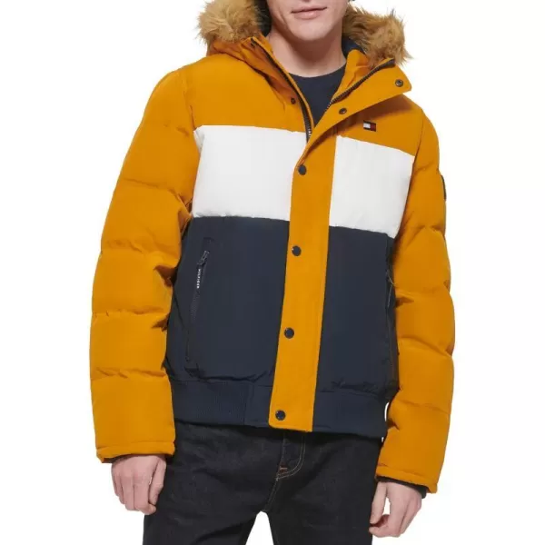 Tommy Hilfiger Mens Arctic Cloth Quilted Snorkel Bomber JacketYellow Gold