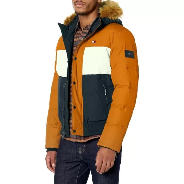 Tommy Hilfiger Mens Arctic Cloth Quilted Snorkel Bomber JacketYellowNavy