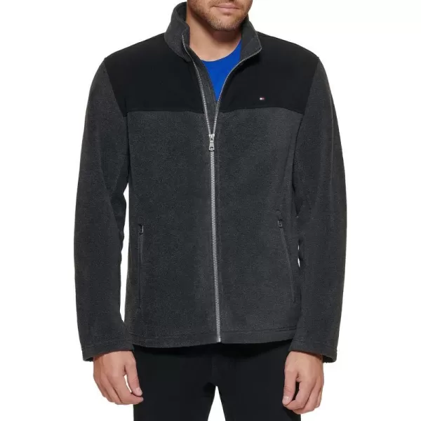 Tommy Hilfiger Mens Classic Zip Front Polar Fleece JacketBlackCharcoal